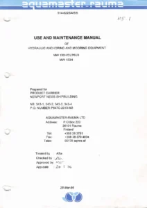 Aquamaster-Rauma MW 150H / CU 76 U3 Hydraulic Anchoring and Mooring Equipment Use and Maintenance Manual - PDF