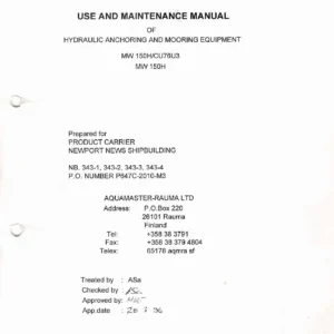 Aquamaster-Rauma MW 150H / CU 76 U3 Hydraulic Anchoring and Mooring Equipment Use and Maintenance Manual - PDF