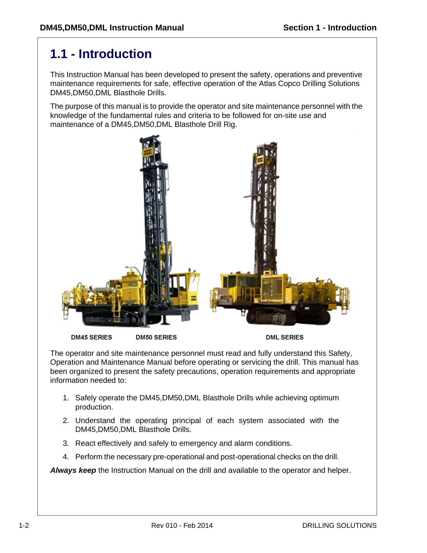 Atlas Copco DM45 DM50 DML Blasthole Drill Instruction Manual 2014 - PDF - Image 2