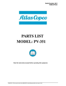 Atlas Copco PV351 Drill Parts List Manual - Serial 8011 - Instant PDF Download