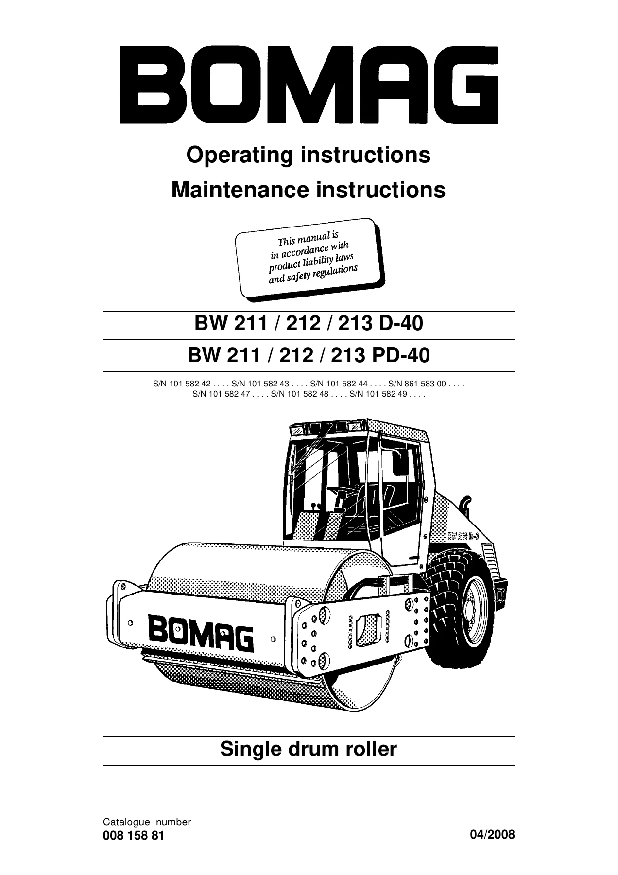 BOMAG BW 211 212 213 D-40 Single Drum Roller Service Training Manual & Circuit Diagrams - Image 2