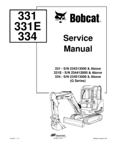 Bobcat 331 331E 334 G Series Excavator Service Manual - Complete PDF Repair Guide (6903830)