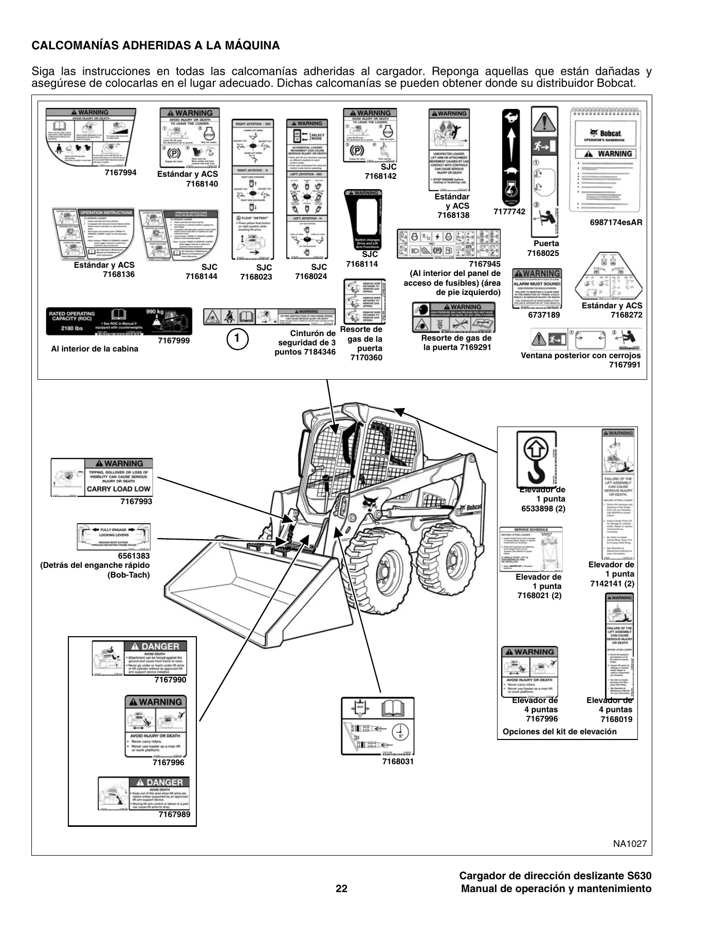 Bobcat S630 Cargador de Dirección Deslizante Manual de Operación y Mantenimiento Español PDF - Image 3