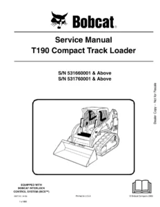 Bobcat T190 Compact Track Loader Service Manual 2009 - Repair Workshop PDF