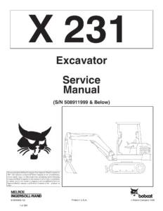 Bobcat X 231 Excavator Service Repair Manual S/N 508911999 & Below 6720496 PDF