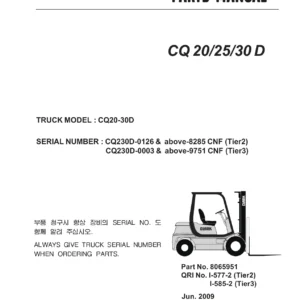 CLARK CQ20-30D Forklift Parts Manual - Tier2 & Tier3 | PDF Download