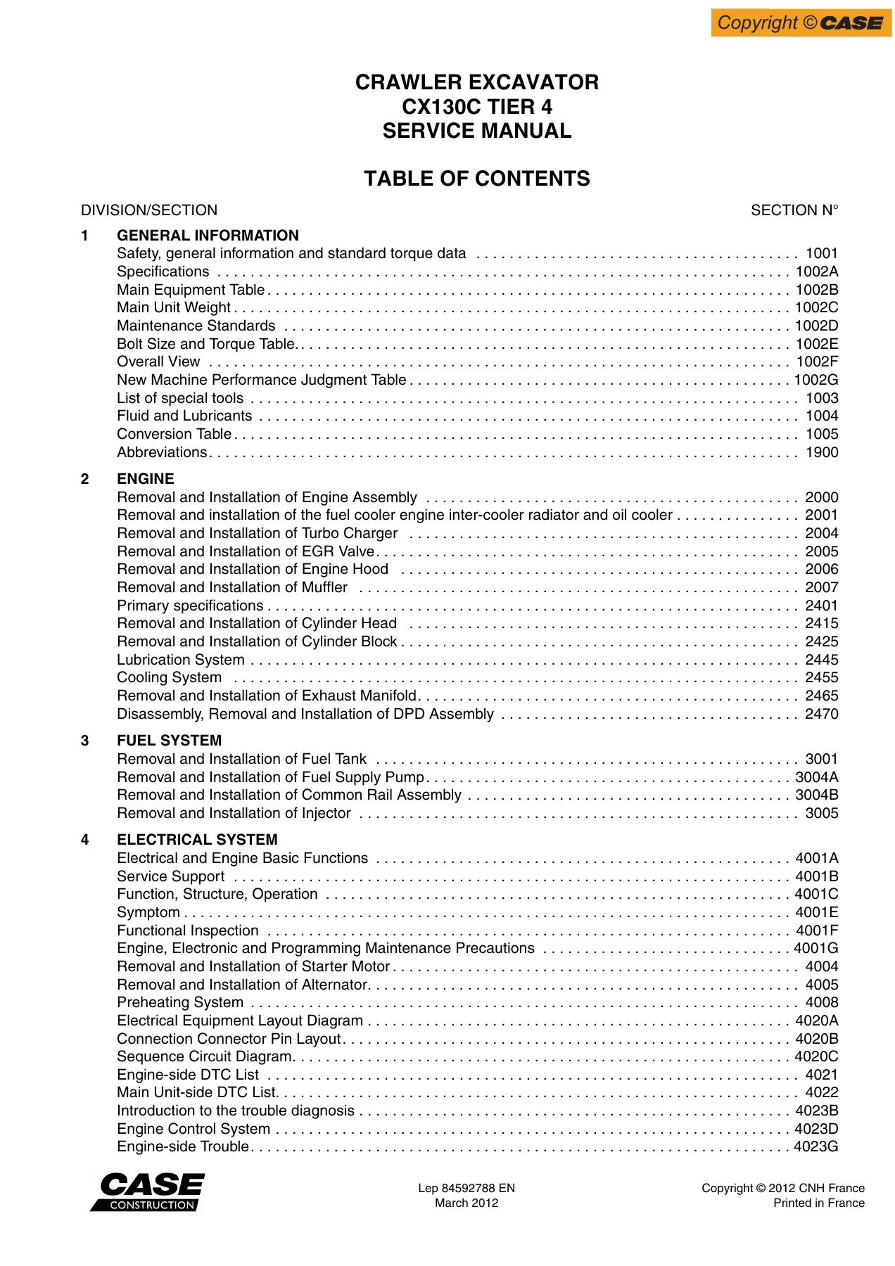 Case CX130C Tier 4 Excavator Service Manual - 84592788 EN - Image 3