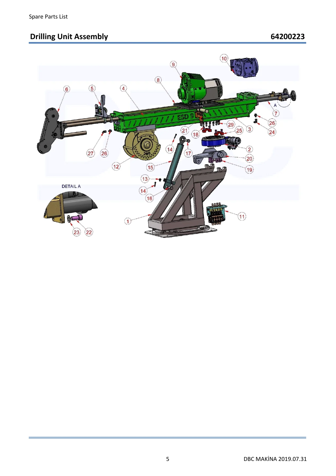 DBC Makina ESD-9 Diamond Core Drill Spare Parts List 2019 PDF Parts Catalog - Image 2