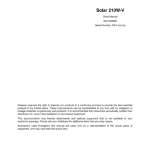 Daewoo Solar 210W-V Wheel Excavator Shop Manual 023-00064E - 2002 PDF Repair Guide