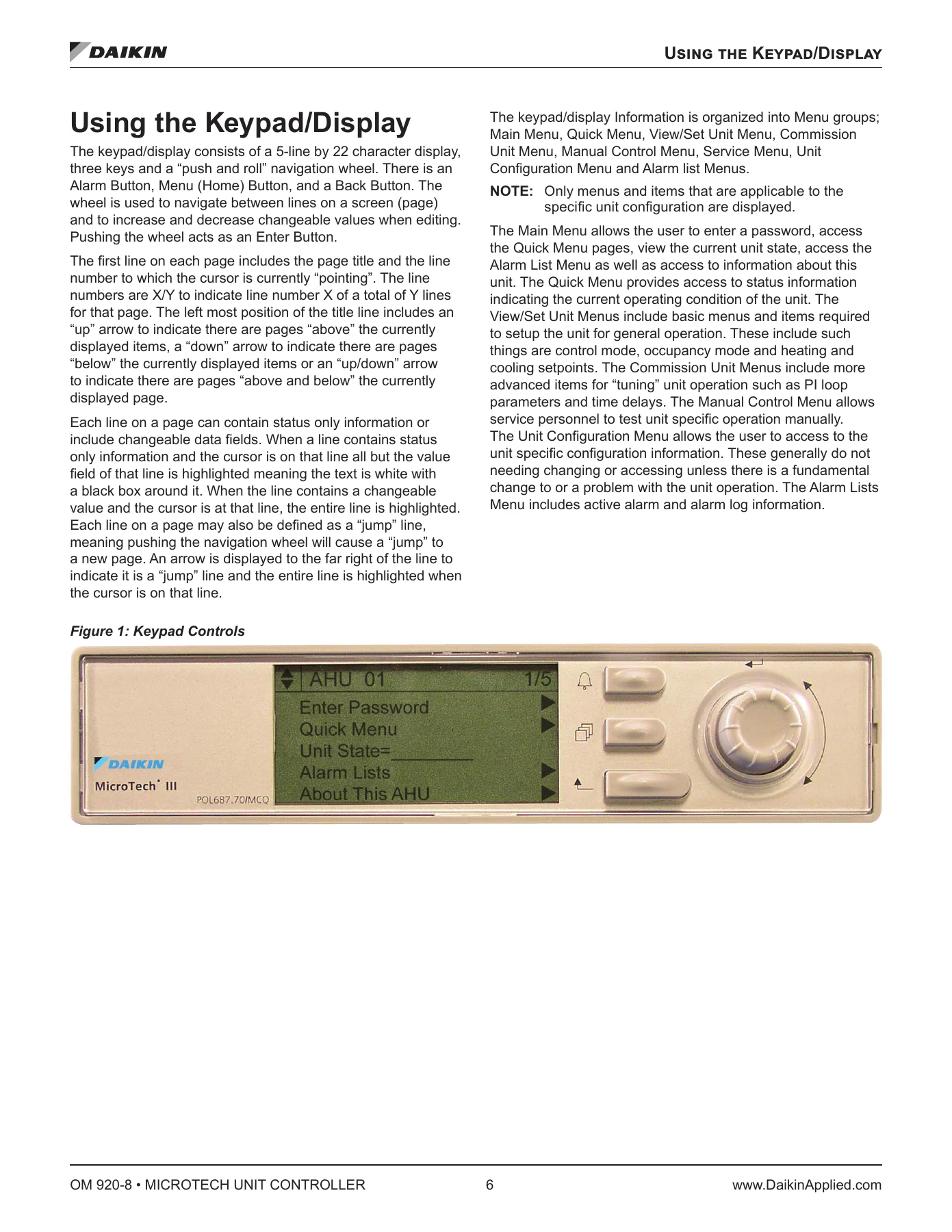 Daikin MicroTech Unit Controller Operations Manual OM 920-8 - Rooftop & Self-Contained Systems PDF - Image 2