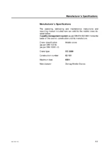 Demag CC 2800 Crawler Crane Operating Instructions Manual - Part 1 (Construction No. 62151)