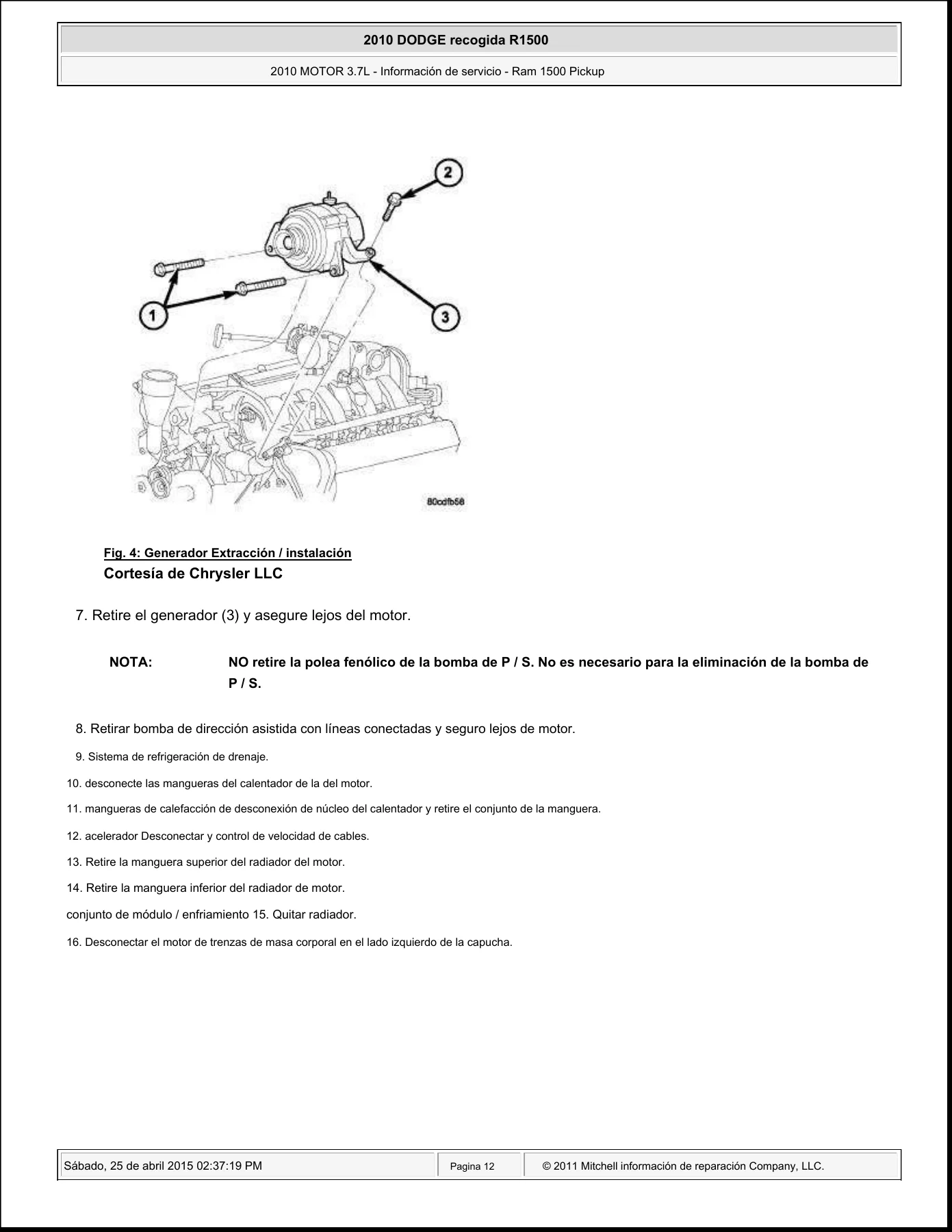 Dodge Ram 1500 2010 Manual de Taller y Servicio - Motores 3.7L 4.7L 5.7L y Diesel - Image 2