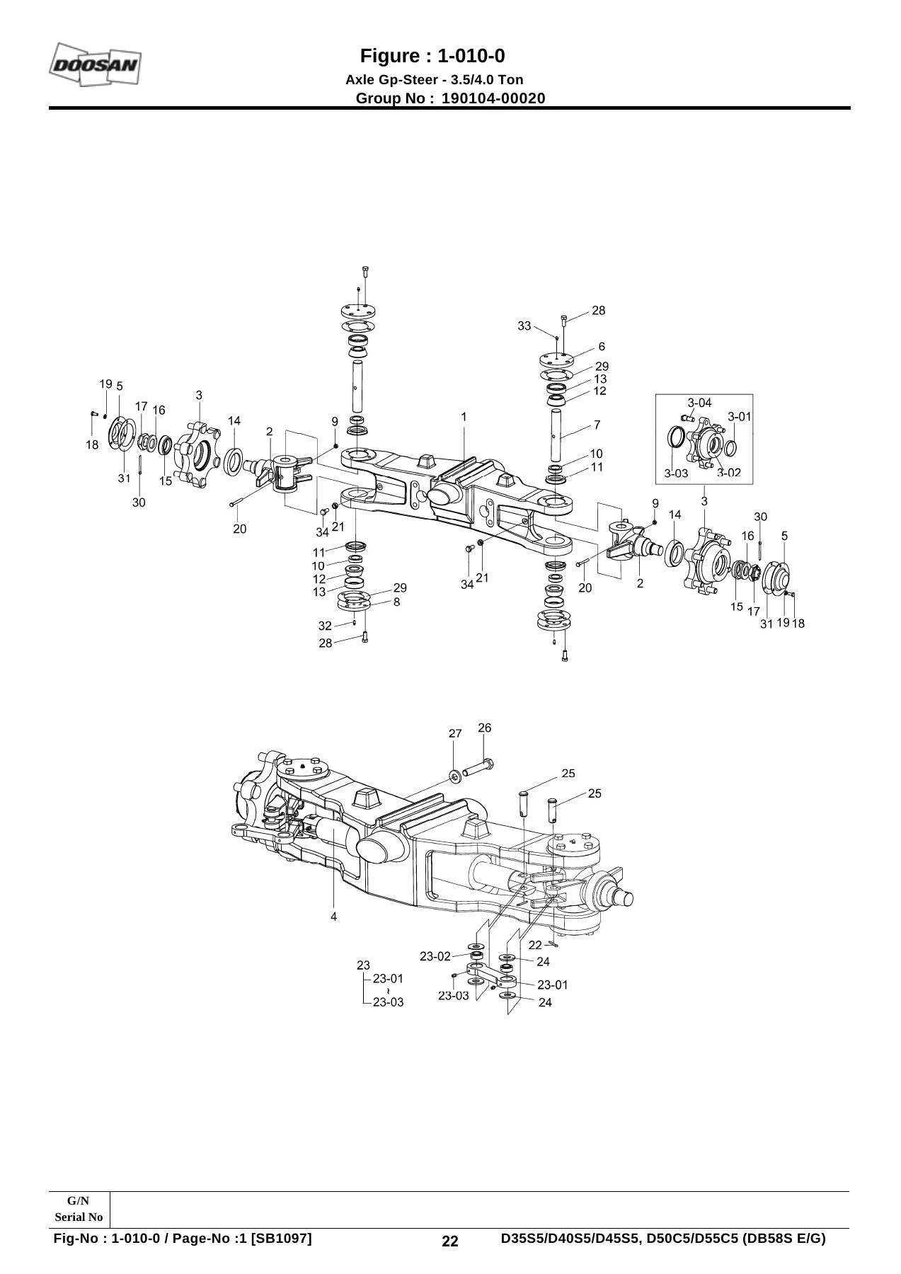 Doosan D35S-5 D40S-5 D45S-5 D50C-5 D55C-5 SC Series Lift Truck Parts Book SB1097E11 - Image 2