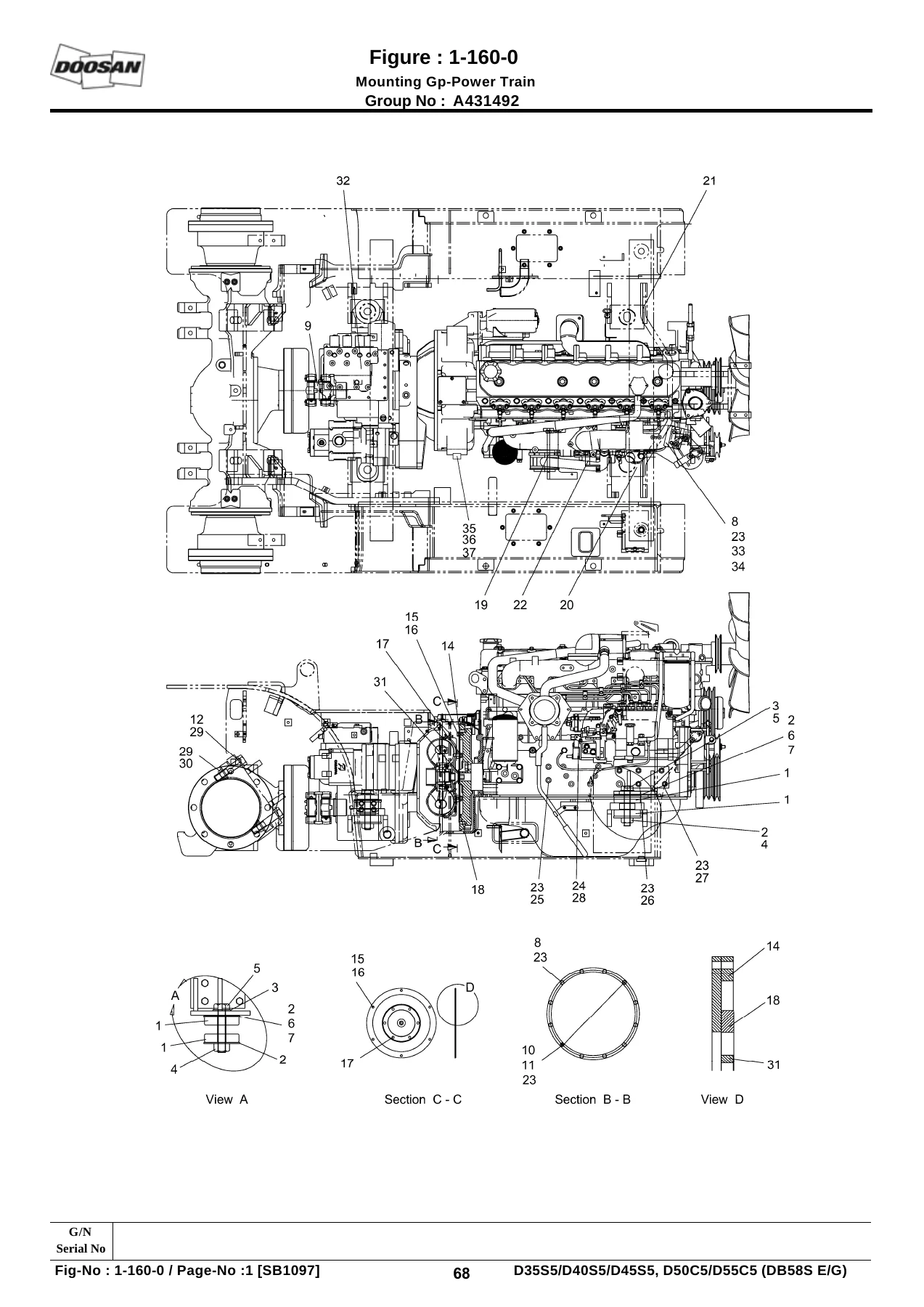 Doosan D35S-5 D40S-5 D45S-5 D50C-5 D55C-5 SC Series Lift Truck Parts Book SB1097E11 - Image 3