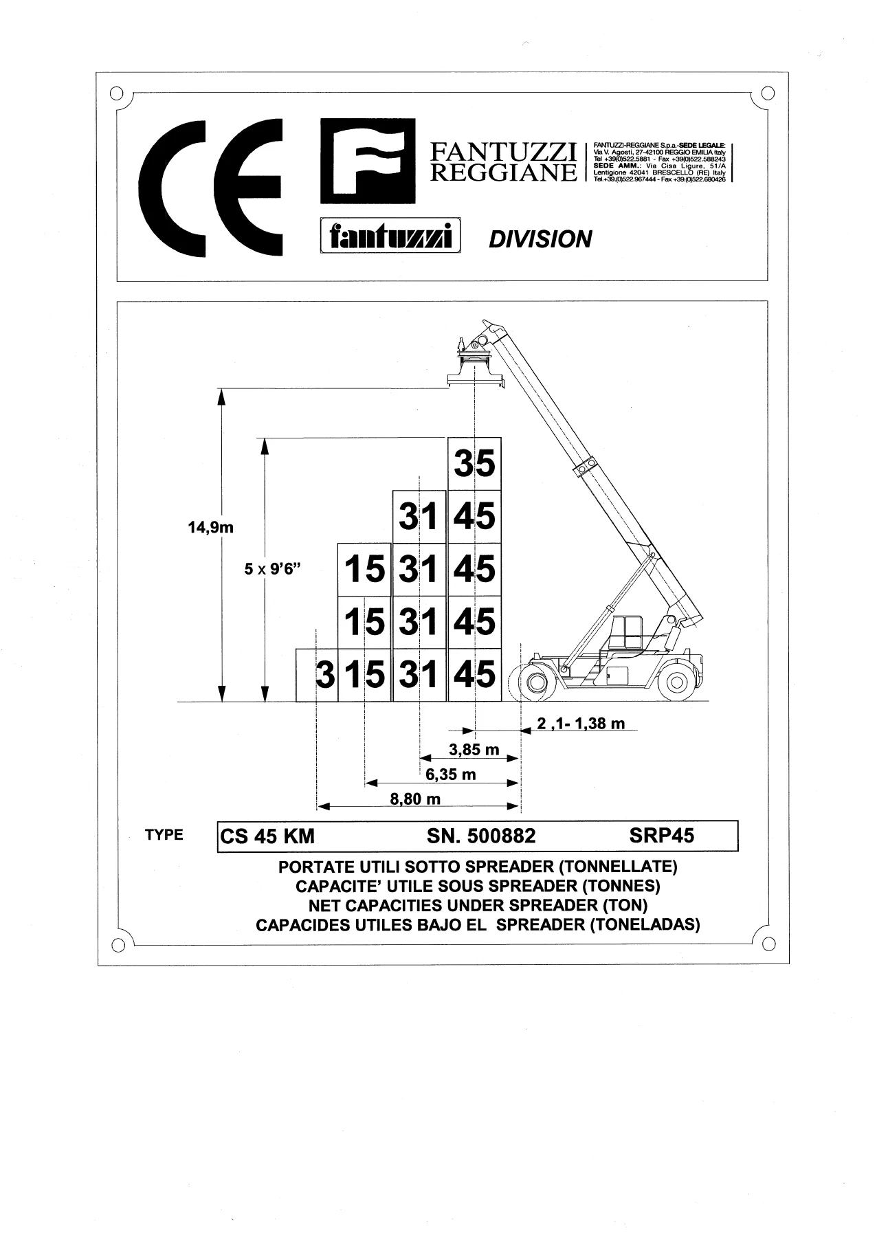 Fantuzzi Reggiane CS 45 KM Container Stacker Operator & Maintenance Manual - Image 2