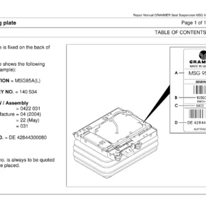 GRAMMER MSG 95A(L) Seat Suspension Repair Manual 2007 - Instant PDF Download