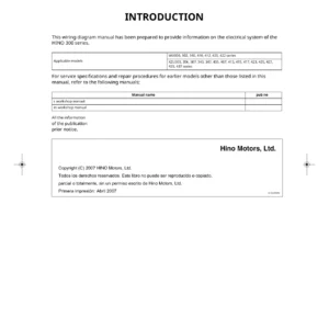 Hino 300 Series Electrical Wiring Diagram Manual 2007 - WU300 XZU303-XZU437 Truck Workshop Wiring PDF