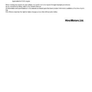 Hino E13C Engine Workshop Manual - Complete E13C / E13C-TI Diesel Service & Repair Manual PDF (Manual No. S5-YE13E01A)