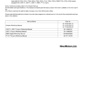 Hino FC FD GD FG GH FL FM FT GT SG Series Electrical Wiring Workshop Manual S1-YFCE18G