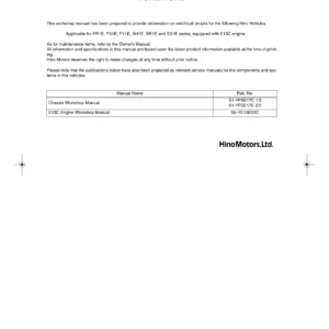 Hino FR1E FS1E FY1E SH1E SR1E SS1E Electrical Wiring Workshop Manual