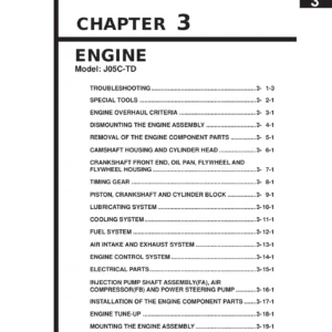 Hino J05C-TD Engine Workshop Manual Chapter 3 - Troubleshooting Overhaul & Rebuild PDF