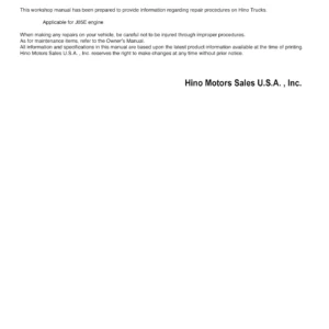 Hino J05E Engine Workshop Manual - S5-LJ05E15A Repair & Service Guide