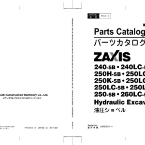 Hitachi ZAXIS 240-5B, 240LC-5B, 250-5B & 260LC-5B Excavator Parts Catalog PDCA-1-3 PDF