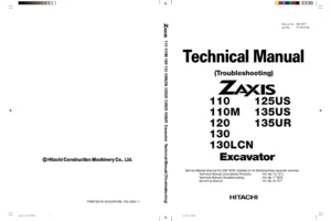 Hitachi Zaxis 110 110M 120 130 130LCN 125US 135US 135UR Excavator Technical Troubleshooting Manual TT187E PDF