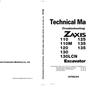 Hitachi Zaxis 110 110M 120 130 130LCN 125US 135US 135UR Excavator Technical Troubleshooting Manual TT187E PDF