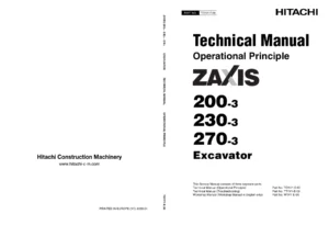 Hitachi Zaxis 200-3 230-3 270-3 Excavator Technical Manual Operational Principle