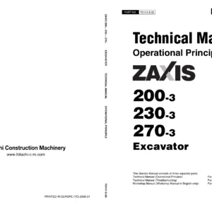 Hitachi Zaxis 200-3 230-3 270-3 Excavator Technical Manual Operational Principle