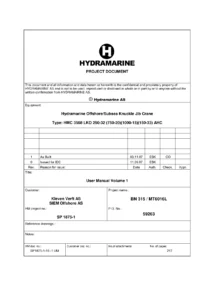 Hydramarine HMC 3568 LKO 250-32 AHC Offshore Knuckle Jib Crane User Manual Volume 1 PDF - 2007