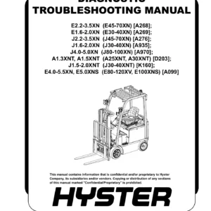 Hyster XN XNT Electric Forklift Diagnostic Troubleshooting Manual 1688885 – E2.2-3.5XN, E1.6-2.0XN, J2.2-3.5XN, J1.6-2.0XN, J4.0-5.0XN, A1.3XNT, A1.5XNT, J1.5-2.0XNT, E4.0-5.5XN, E5.0XNS