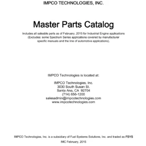 IMPCO Industrial Engine Master Parts Catalog February 2015 - Complete LPG & Natural Gas Fuel System Components Guide
