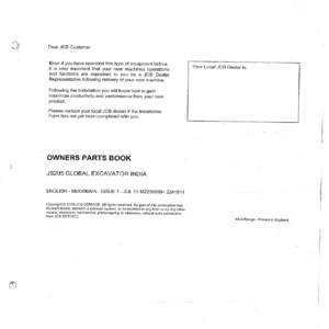 JCB JS205 India Excavator Parts Book 9820/0692A - Illustrated Parts Catalog PDF (M2236650-2241511)