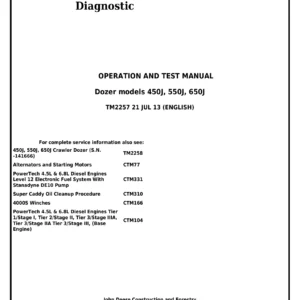 John Deere 450J 550J 650J Crawler Dozer Diagnostic Operation and Test Manual TM2257 - PDF Download