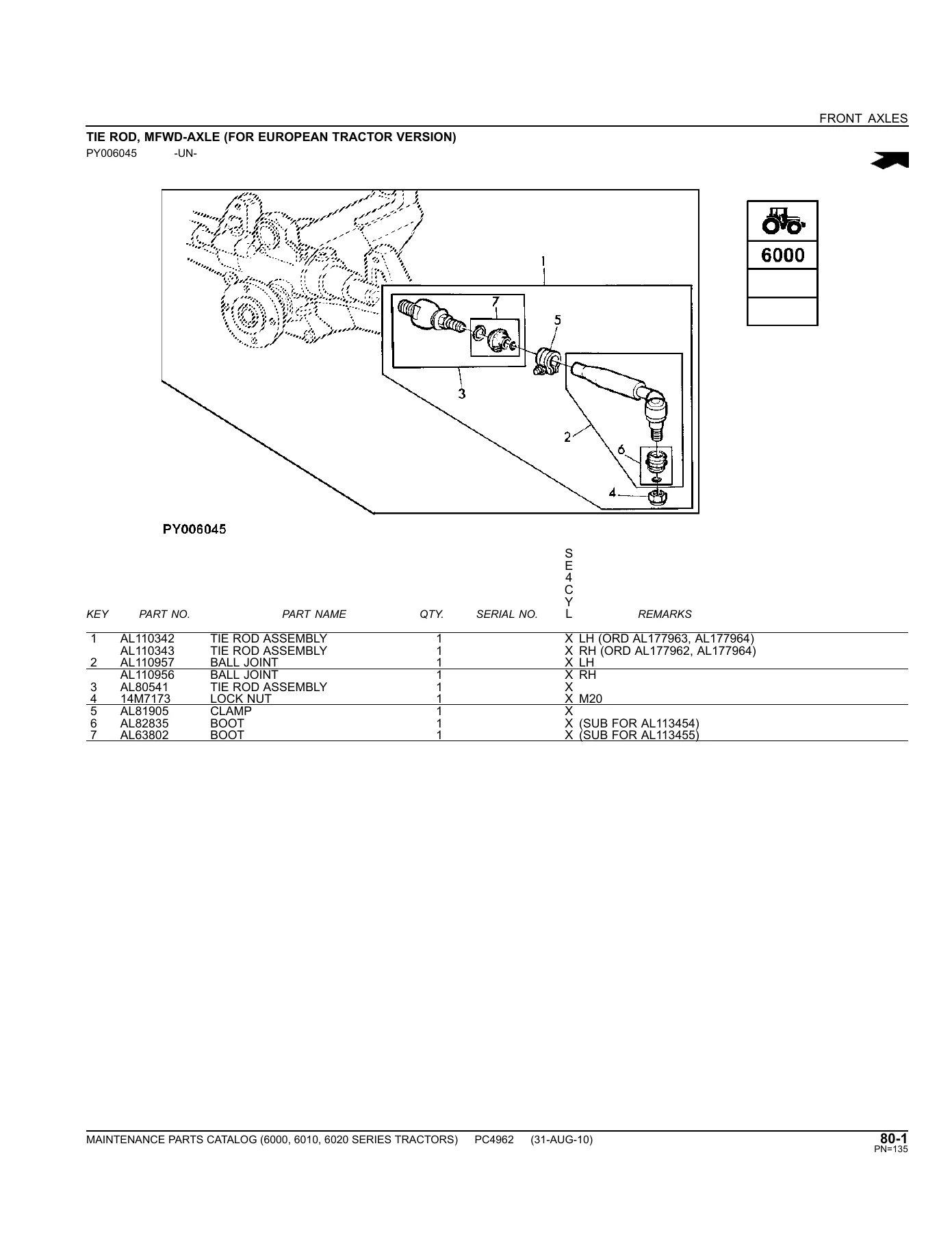 John Deere 6000 6010 6020 Series Tractor Maintenance Parts Catalog PC4962 2010 PDF - Image 3