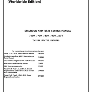 John Deere 7630 7730 7830 7930 2204 Tractors Diagnosis and Tests Service Manual TM2234