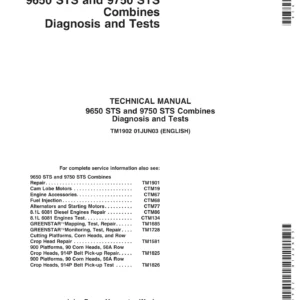 John Deere 9650 STS 9750 STS Combines Diagnosis and Tests Technical Manual TM1902