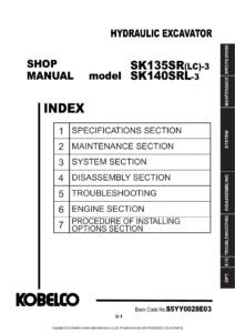 Kobelco SK135SR-3 SK135SRLC-3 SK140SRL-3 Excavator Shop Manual PDF - S5YY0028E03