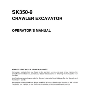 Kobelco SK350-9 Crawler Excavator Operator's Manual - Tier 4 PDF Download