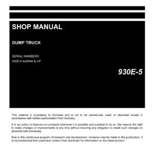 Komatsu 930E-5 Dump Truck Shop Manual - Complete PDF Service & Repair Guide (Serial A40694 & Up)