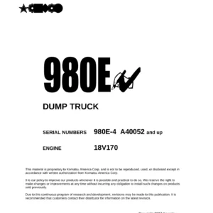 Komatsu 980E-4 Dump Truck Shop Manual CEBM031601 – Complete Service & Repair PDF for Serial A40052 and Up