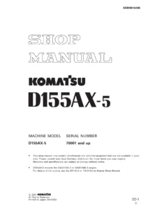 Komatsu D155AX-5 Shop Manual SEBM016205 - Bulldozer Service, Repair & Testing PDF