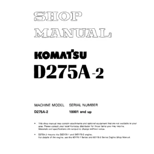 Komatsu D275A-2 Shop Manual – Crawler Dozer Service, Repair & Maintenance PDF