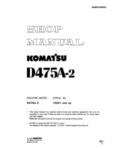 Komatsu D475A-2 Bulldozer Shop Manual – PDF Service, Testing & Repair Guide