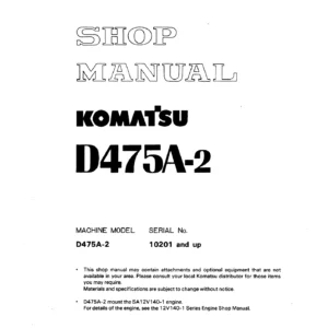 Komatsu D475A-2 Bulldozer Shop Manual – PDF Service, Testing & Repair Guide