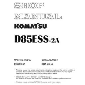 Komatsu D85ESS-2A Crawler Dozer & DWT065-1A Towing Winch Shop Manual SEBM002905 - 906 Page PDF Workshop Repair Manual
