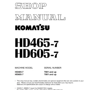 Komatsu HD465-7 HD605-7 Shop Manual PDF - Complete Workshop Service & Repair Guide