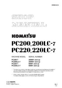 Komatsu PC200-7 PC200LC-7 PC220-7 PC220LC-7 Shop Manual - PDF Workshop Manual